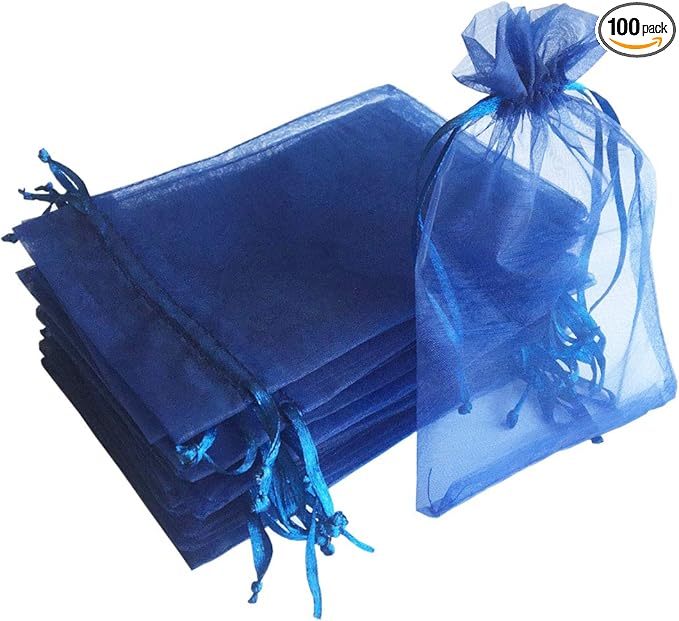 100 Pieces 5x7 inches Gift Wrap Bag Navy Blue,Organza Sheer Fabric,Drawstring Classy Present Bag for Baby Shower Favor,Candy,Christmas Favour,Sample Packing Decorative,Handmade Soap,Merchandise,Makeup