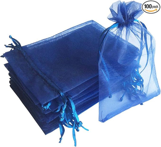 100 Pieces 5x7 inches Gift Wrap Bag Navy Blue,Organza Sheer Fabric,Drawstring Classy Present Bag for Baby Shower Favor,Candy,Christmas Favour,Sample Packing Decorative,Handmade Soap,Merchandise,Makeup
