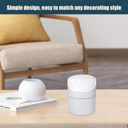 Mini Desk Trash Can with Lid with Trash Bags 180 Pcs Swing-Lid Tiny Countertop Garbage Bin Small Table Top Plastic Covered Waste Basket