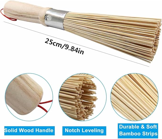 2 Pack Natural Bamboo Wok Brushes,Bamboo Kitchen pan Brush,Kitchen Cleaning Brush,for Cleaning Dishes, Sink
