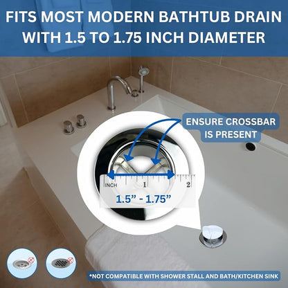 Bathtub Drain Hair Catcher – No-Contact Dispose, Conceals Hair, Reusable BPA-Free Silicone Mesh Strainer, Hair Stopper, Clog Preventer, Fits 1.5”–1.75” Pop-Up & Regular Drains (Polar White)