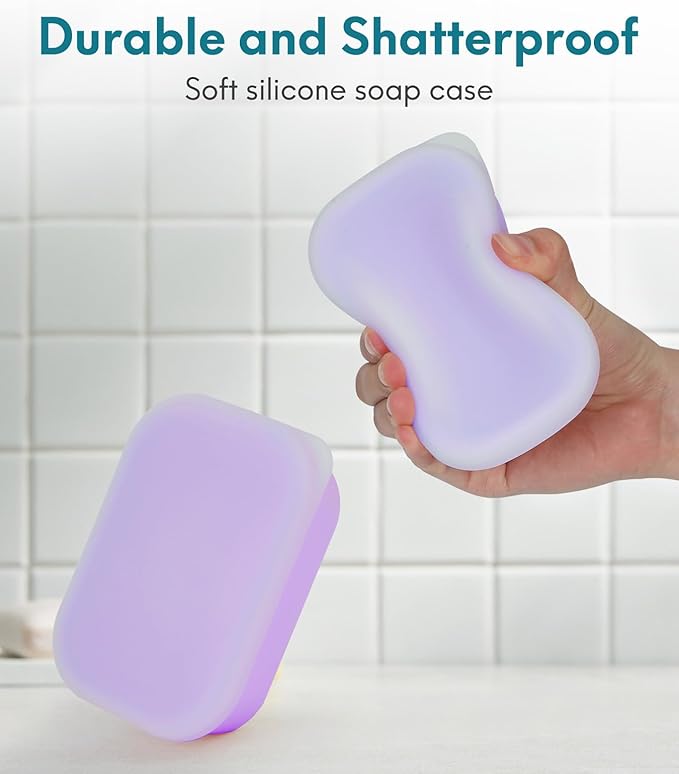 Quatish Large Leakproof Travel Soap Case, Solid Shampoo Bar Holder, Silicone Soap Box with Draining Layer, Enhanced Soap Container, Suitable for Camping, Gym, Bathroom, Outdoor Essentials, Purple