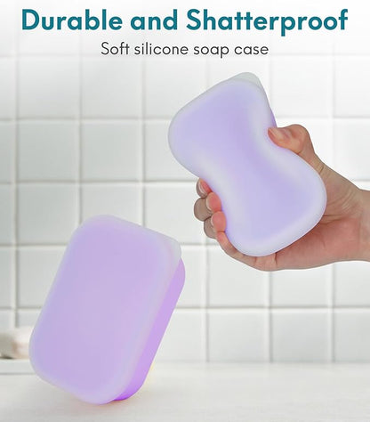Quatish Large Leakproof Travel Soap Case, Solid Shampoo Bar Holder, Silicone Soap Box with Draining Layer, Enhanced Soap Container, Suitable for Camping, Gym, Bathroom, Outdoor Essentials, Purple