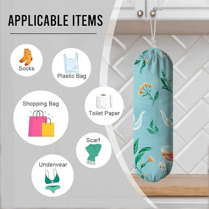 Teapot Plastic Bag Holder, Reusable Shopping Bags Storage Dispenser, Fabric Garbage Trash Bags Carrier Organizer, Fabric Grocery Bag Organizer, Wall Mount, Housewarming Gifts for Tea Lover
