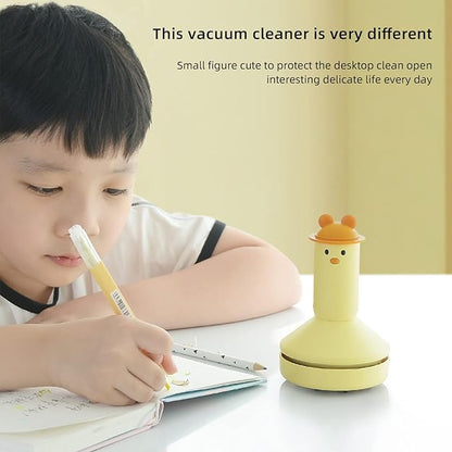MSUIINT Portable Hand Vacuum Cleaner Desktop Vacuum Cleaner, Handheld Cordless Cleaner for Dust, Mini Table Dust Sweeper Cute Cartoon Eraser Pen Scrap Keyboard Cleaner for Home Desk, Yellow