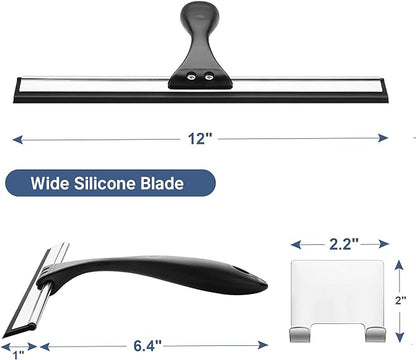 AmazerBath Squeegee for Shower Glass Door, Shower Squeegee for Glass Doors - All-Purpose Squeegee with Hook for Shower Doors, Windows, Mirrors, Tiles and Car Glass, 12 Inches