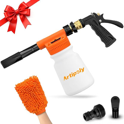 ARTIPOLY Car Wash Foam Gun + Microfiber Wash Mitt - Car Foam Sprayer - Foam Cannon for Hose - Spray Gun Cleaner - Snow Blaster for Cars, Boats, RVs, Foam Cannon Connects to Any Garden Hose