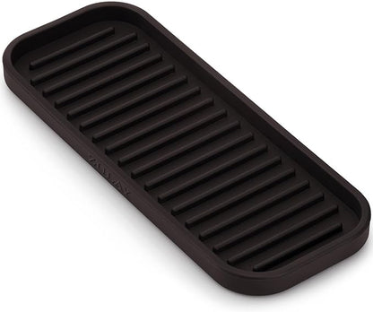 Zulay Kitchen (9x3.5 Silicone Sponge Holder for Kitchen Sink - Flexible Multipurpose Soap Tray Sponge Holder - Sink Organizer Tray for, Bathroom, Makeup, Trinkets & More (Chocolate)