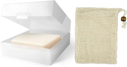1 PCS Travel Soap Case for DR. Squatch Soap, Translucent Square Soap Dish with Draining Pad, Portable Bar Soap Travel Case with Soap Saver Bag for Bathroom Gym Camping Outdoor (Matte Clear)