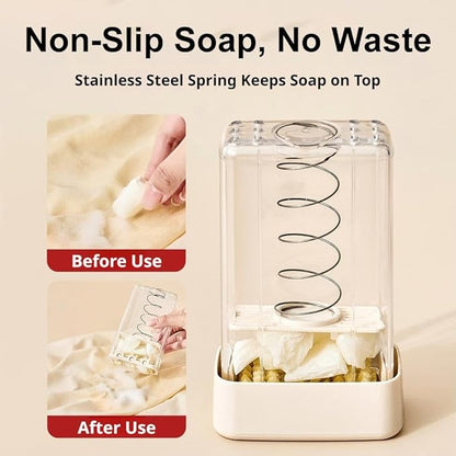 Drain Soap Container - Roller Brush Foaming Cleansing Keeper Portable Spring Powered Washing Box for Fabric Care, Zero Waste Soap Saver Holder for Laundry Bathroom Shower (3pcs)
