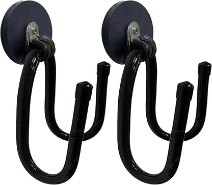Pmsanzay 2 Pack Strong Magnetic Garage Storage Hooks, Heavy Duty Magnet Organizer Hooks with Rubber Coating for Garden Tools, Hose,Workshop,Pool Tools,for Indoor & Outdoor Hanging (Black)