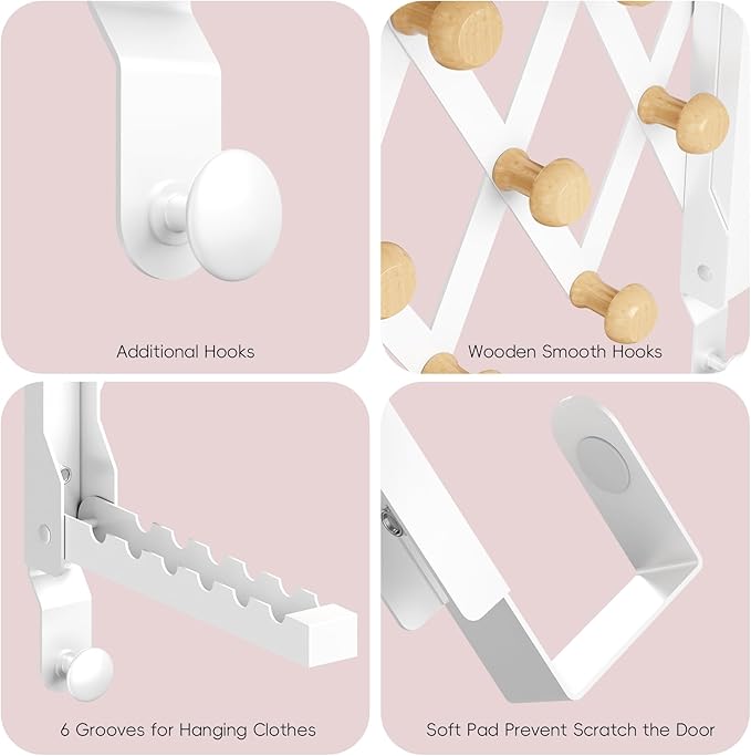 BAKON Over The Door Hanger, Collapsible Over Door Hooks Foldable Clothes Drying Rack with 7 Hooks for Hanging Clothes, Door Hanger Organizer Towel Rack for Laundry Bedroom Dorm Bathroom Living Room