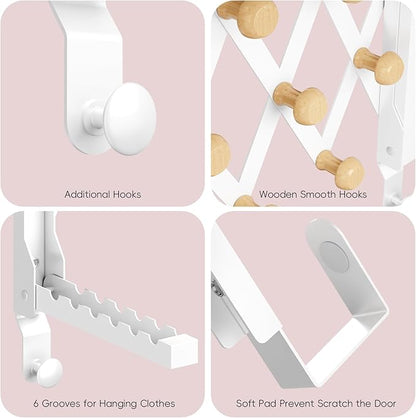 BAKON Over The Door Hanger, Collapsible Over Door Hooks Foldable Clothes Drying Rack with 7 Hooks for Hanging Clothes, Door Hanger Organizer Towel Rack for Laundry Bedroom Dorm Bathroom Living Room