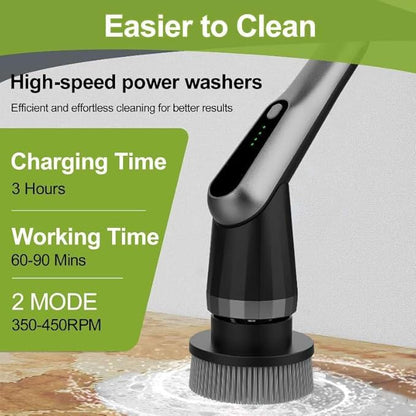 Scrubber Brush Electric, Cordless Spin Scrubber Waterproof IPX7 Shower Scrubber with Adjustable Long Handle, 7 Replaceable Brush Heads Shower Scrubber for Bathroom/Kitchen/Window
