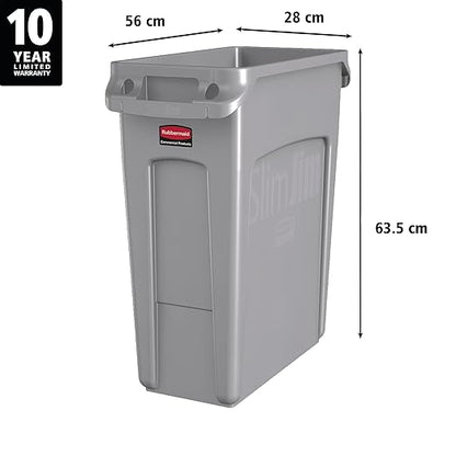Rubbermaid Commercial Products SLIM JIM Plastic Rectangular Trash/Garbage Can/Bin with Venting Channels, 16 GAL, Gray, for Kitchens/Classrooms/Offices/Back of House