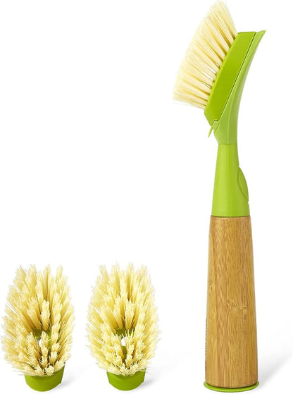 Full Circle Dish Brush Suds Up Soap Dispensing Bamboo Handle with 2-Pack Replacement Heads