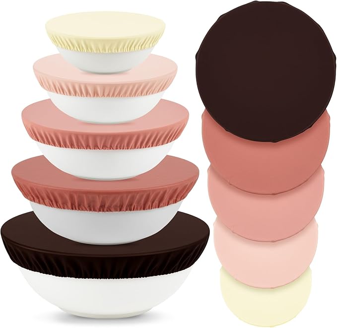 5 Pcs Beeswax Bowl Covers Reusable for Bread Proofing 5 Size Beeswax Elastic Cotton Bowl Covers for Fruits Food Storage(Pink)