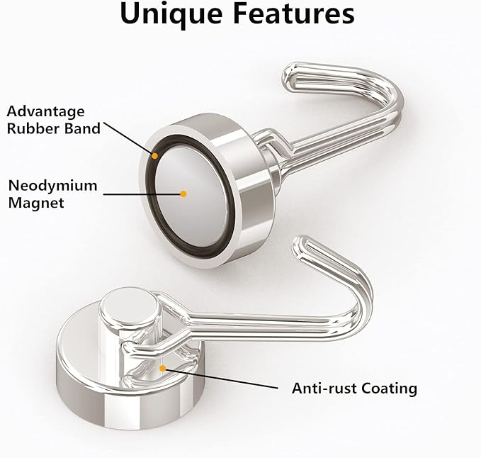 Tohoer Magnetic Hooks, Neodymium Magnets Hook Heavy Duty 30LBS with Rust Proof for Fridge, Refrigerator, Oven, Grill, BBQ, Key, Tools Holder, Utensil, Kitchen, Outdoor, Magnet for Hanging Wreaths