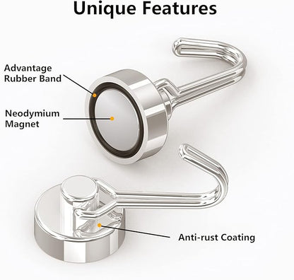 Tohoer Magnetic Hooks, Neodymium Magnets Hook Heavy Duty 30LBS with Rust Proof for Fridge, Refrigerator, Oven, Grill, BBQ, Key, Tools Holder, Utensil, Kitchen, Outdoor, Magnet for Hanging Wreaths