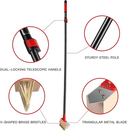 Mitclear Moss Remove Brush with Long Handle(53IN), Deck Crevice Cleaning Tool, Weed Remover with Wire Brush & Metal Blade, Crack Moss Remover for Pavement Driveway Patio Sidewalk Paver(3 Brush Heads)