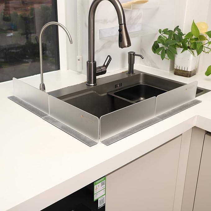 Acrylic Sink Splashbacks - Water Splash Guard for Kitchen, Island and Bathroom Countertop Magnetic Film Attachable Sheet Splashbacks Transparent Acrylic (Frosted)(10.2x1.2x3.35 in) (4pcs)