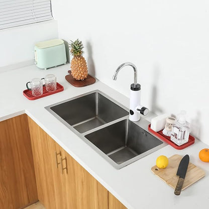 MicoYang Silicone Kitchen Sink Organizer Tray for Multiple Usage,Eco-Friendly Sponges Holder for Kitchen Bathroom Counter or Sink,Dish Soap Dispenser,Scrubber,Bottle,Cup (Red, 10"×5.3")