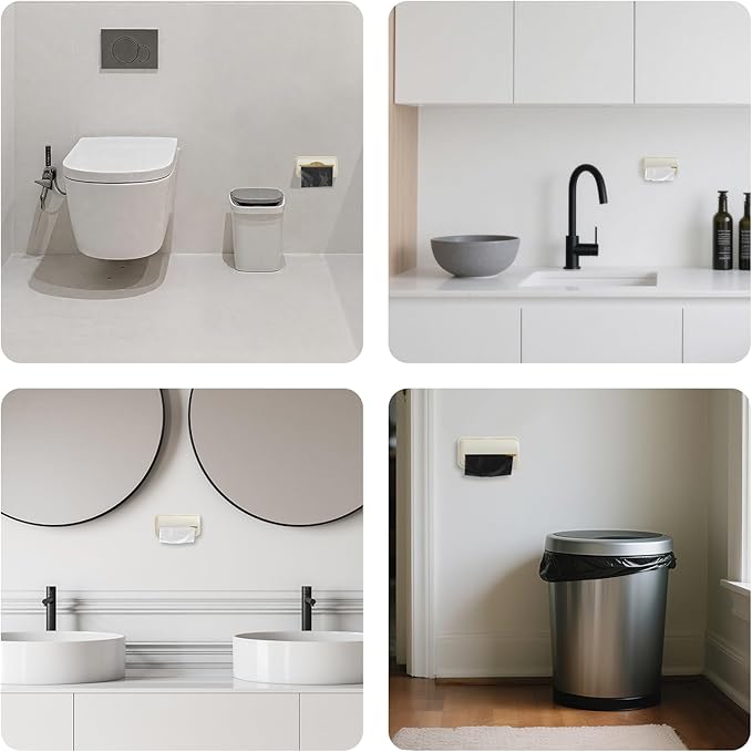 JINGIHE 4 Pcs Trash Bag Holder with 200 Garbage Bags, Adhesive Space-Saving Plastic Bag Dispenser, Kitchen Storage Organizer for Wall Mount Under Sink Inside Trash-can Washroom