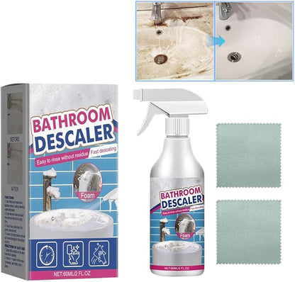 Bathroom Descaler Foam Cleaner 2025|Powerful Cleaner Spray for Shower,Bathtub,Glass,Faucet,Tile,Toilet|Strong Cleaning for Stubborn Stains&Limescale Removal with 2 Microfiber Cloths (3 PCS-6oz)