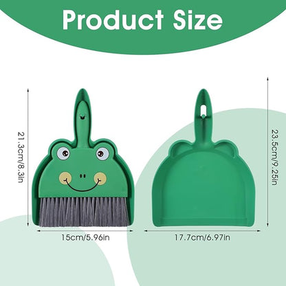 Upgrade Small White Broom and Dustpan Set, Hand Dustpan and Brush Set, Cute White Mini Broom and Dust pan Sets, Little Dust Pan for Home Use Tabletop Debris Cleaning Pet Guinea Pig Cages (Green)