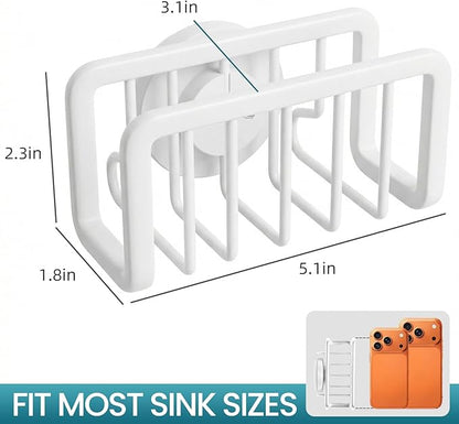 TAILI Sponge Holder for Kitchen Sink with Strong Suction Cup, Rustproof Aluminum Sink Caddy for Sponges, Removable Sponge Holder, Dish Brush for Scraper - White, 5.1" x 2.3"