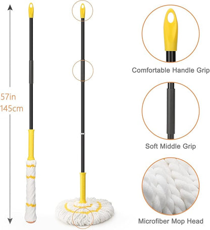 KeFanta Self-Wringing Twist Mop for Floor Cleaning, Long Handled Microfiber Floor Mop with Top Scouring Pad for Kitchen, Hardwood, Restaurant, Bathroom, Garages, Warehouses, Office,57-inch
