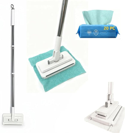Clip on Mini Mop for Kitchen Counter & Floor – No Wash & Cloth Changing Lazy Mop | Automatic Gripping & Zero-Touch Press-Grip System with 20 Cloths