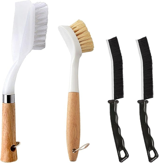 Kitchen Brush Set for Cleaning Dish, Pot, Pan, Sink and Stove, 4 Pcs 3 Kind of Different Scrubber Include 2 Pcs Crevice Brush, Great Cleaning Tools for Cook