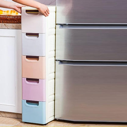 5 Drawers Slim Storage Cabinet,Rolling Narrow Cabinet with Drawer and Wheel,Multifunctional Floor Cabinet for Small Spaces Bathroom Kitchen Bedroom Living Room