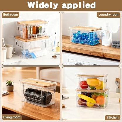 2Pcs Trash Bag Holder Under Sink Stackable Storage with 30 pcs Trash Bags, Clear Large Laundry Pods Container with Lid, Garbage Bag Dispenser Roll Holder for Kitchen Cabinet