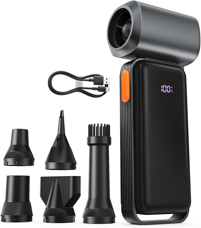 DooGooCoo Super Compressed Air Duster-150,000RPM Electric Air Duster [Longer Runtime, Max Airflow] Mini Air Blower 5-Gear Adjustable with HD Display, Cleaning for PC,Computer,Keyboard,Car,Outdoor