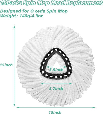 16 PCS Spin Mop Replacement Head,100% Microfiber Mop Heads Replacements Compatible with Triangle Spin Mop,360 Degree Round Spin Mop Replacement Head for Easy House Cleaning Floor Mopping