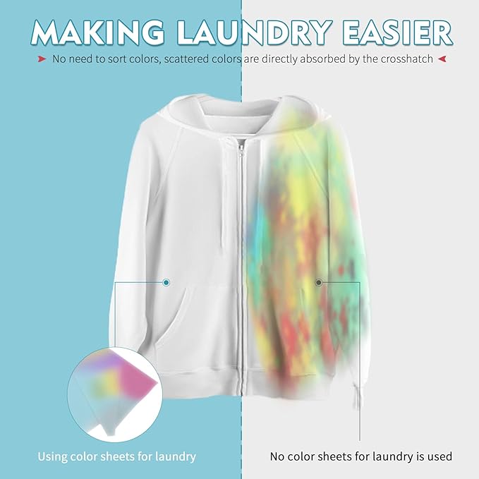 Color Sheets for Laundry, 30 pieces of Disposable Dye Catcher Sheets, Mixed Washing Lock Color, No Additive, Get Rid of Odors, Family (30)