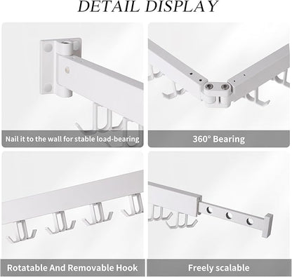 RFOUO Wall Mounted Clothes Drying Rack,Drying Rack Clothing Wall Mount with Foldable Features(Tri-Fold),Space Saver,Wall Mounted Drying Rack for Laundry Balcony Bathroom (White)