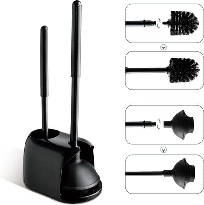 Eyliden Toilet Plunger and Brush Set | 2-in-1 Bathroom Cleaning Tools with Holder | Unclogs Toilets, Deep Cleans Bowls | Compact Caddy Stand | Nylon Bristles, Durable Plastic, Black