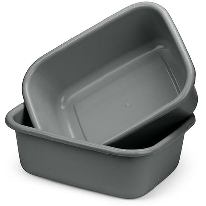 DecorRack 2 Plastic Wash Basins, Large 10 Quart Graduated Bucket, Portable Washbasin for Washing, Cleaning, Foot Bath, Dishes, Face Cleansing Bowl, Gray (2 Pack)