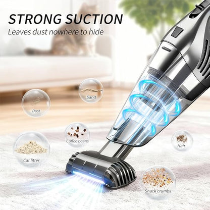 Car Vacuum Portable Cordless – 12000PA Strong Suction, Lightweight & Rechargeable – Includes Multi-Nozzle Attachments for Car, Home, Office, and Pet Hair – Compact & Powerful Grey Vacuum