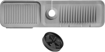 Faucet Mat for Kitchen Sink - Kitchen Sink Splash Guard with FREE Rubber Drain Insert - Faucet Guard Draining Mat, Faucet Mat Dish Soap Sponge Holder for Kitchen Sink (Gray, 24 Inch)