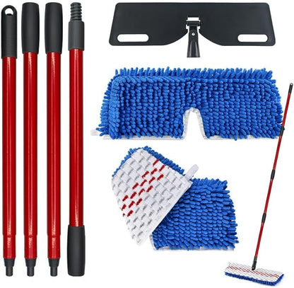 Microfiber Flat Mops for Floor Cleaning,Flat Mop with 3 Reusable Pads and Extendable 58" Long Handle for O Cedar Dual-Action Microfiber Flip Mop ,Washable Hardwood Floors Mopping to Dry and Wet Clean