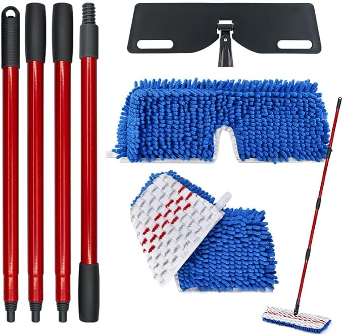 Microfiber Flat Mops for Floor Cleaning,Flat Mop with 3 Reusable Pads and Extendable 58" Long Handle for O Cedar Dual-Action Microfiber Flip Mop ,Washable Hardwood Floors Mopping to Dry and Wet Clean