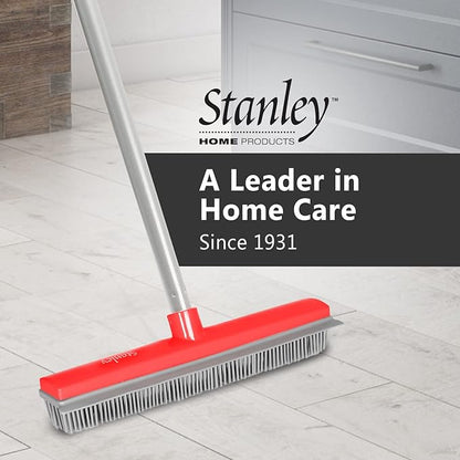 Stanley Home Products Rubber Broom – for Carpets Floors Stairs Upholstery – Electrostatic Action Removes Pet Hair Lint Fuzz Dirt Particles – Built-in Squeegee Tackles Wet Messes (Broom Head)