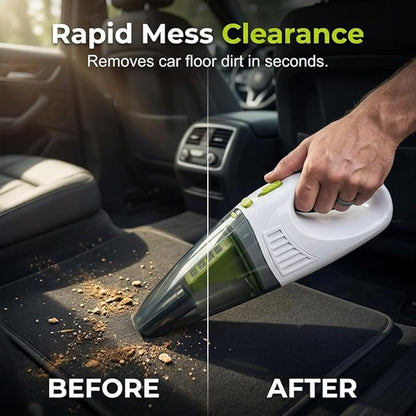 Handheld Vacuum 4500Pa Powerful Suction Car Vacuum Cleaner, Wet & Dry Use with Washable Filter, Portable Hand Vacuum with Anti-Backflow Dust Cup for Car Interior & Home Cleaning (White, Cordless)