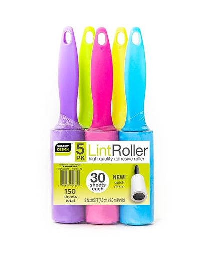 Smart Design Mini Lint Rollers – Set of 5, 150 Sheets Total – Easy-to-Use Lint Roller for Pet Hair Removal, Cleaning Floors, Carpet, Cars & Other Debris