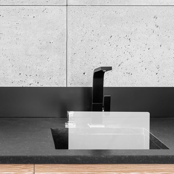 Kitchen Sink Splash Guard Water Barrier Acrylic Baffle for Bathroom and Kitchen with Adhesive Tape 13.77X8.26X1.96In Anti-Splashing Protection