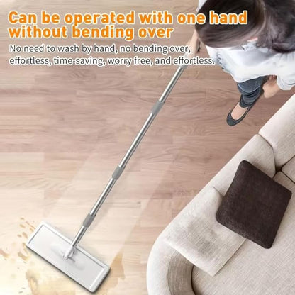 Mop and Bucket with Wringer Set, 4 Washable Microfiber Pads Included, Hands Free Flat Floor Mop and Bucket, Wet and Dry Use, Home Cleaning System for All Floor Types and Windows